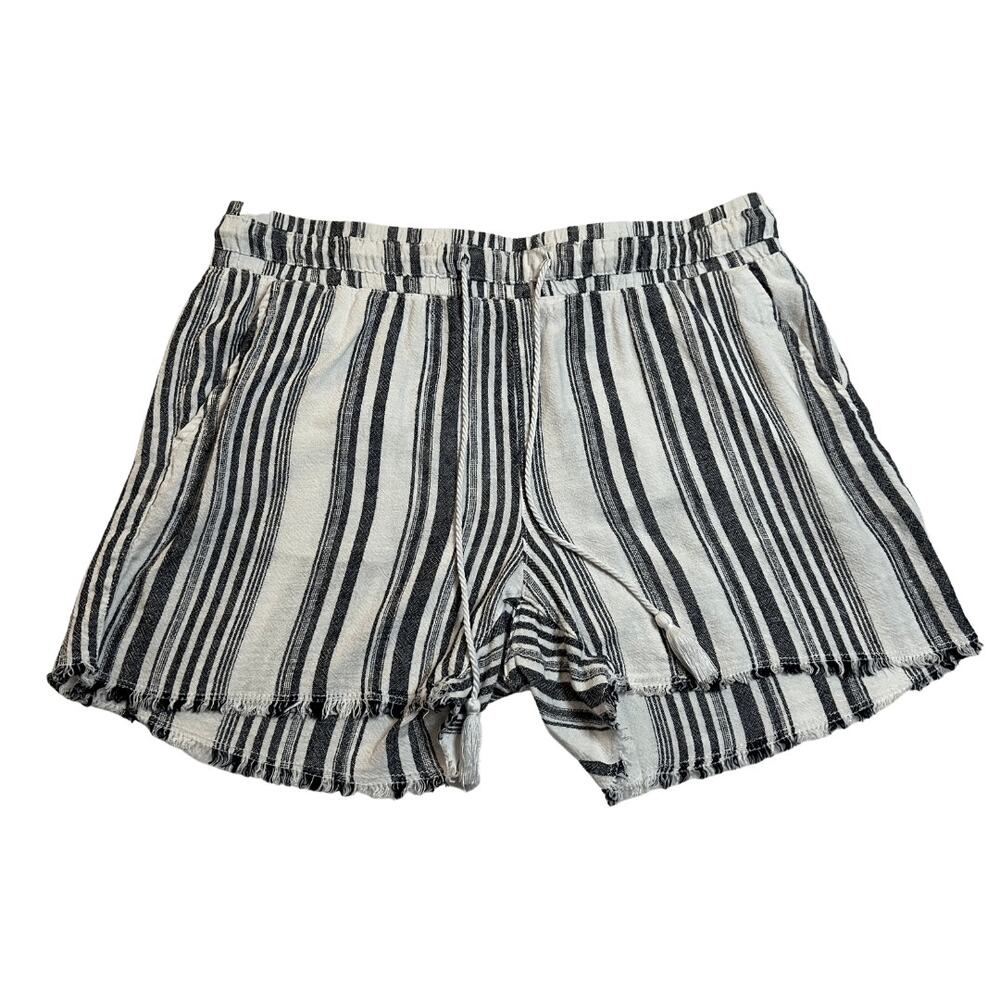 Time and Tru Linen Blend Striped Elastic Waist Drawstring Shorts Nautical Beach